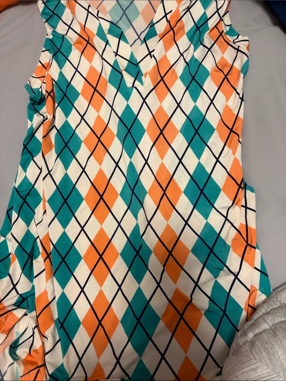 Macy's Sleeveless Argyle Tank Top in Teal, Orange, Navy & White